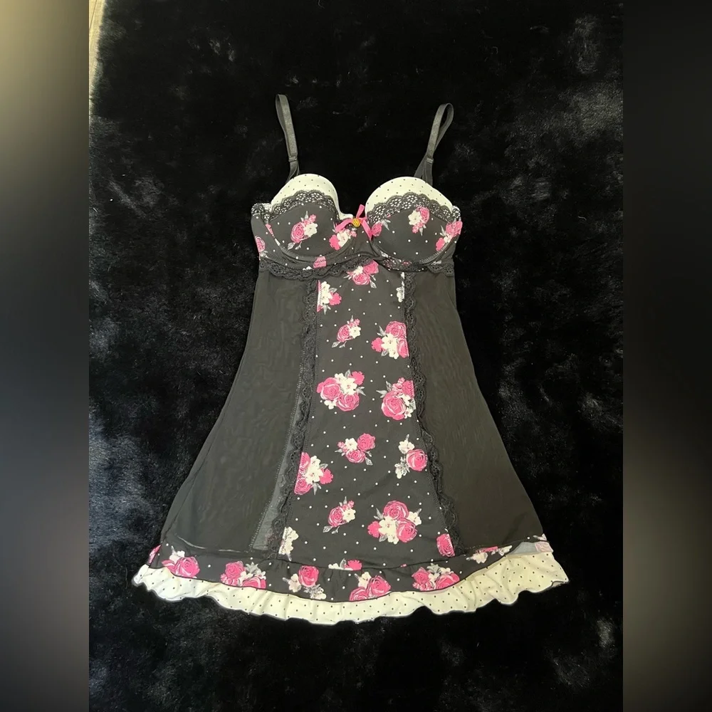 Jessica Simpson Floral & Polka Dot Babydoll Slip Dress - Size Small - Picture 2 of 10